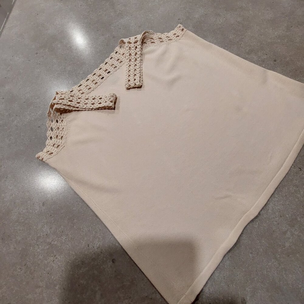 ESCIO Women's Crochet Square Neckline Knit Tank Top - Ivory - Size Large